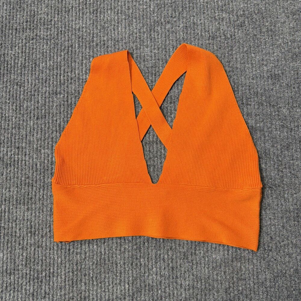 Garage Women Size XL Ribbed Crop Top Halter Deep V Top Stretch Orange NEW